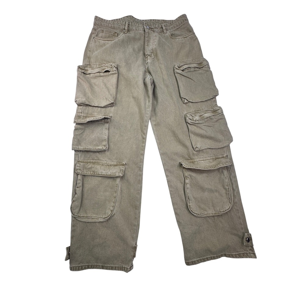 Cernucci Mens Multi Pocket Cargo Pants Khaki Washed Cotton 36 Streetwear skater